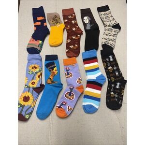 Different Touch Crew Socks Novelty Assorted Colorful Lot 10 Pairs Men 9-12 New